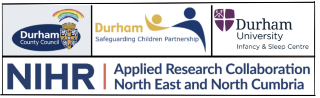 Combined logo for Durham county council, safgarding project, and durham university